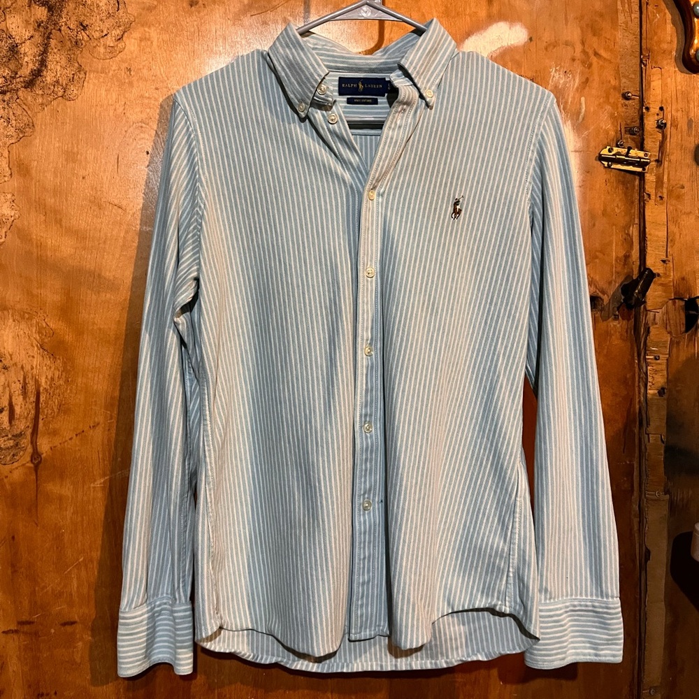 Ralph Lauren Light Blue Striped Casual Shirt, other slides show the color better